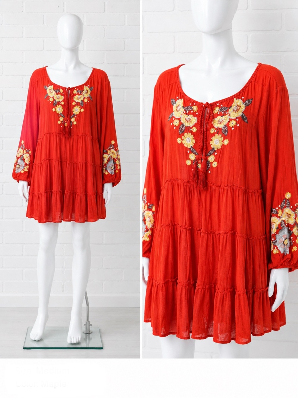 Free People Spell On You Poppy Red Embroidered Tunic Dress Medium
